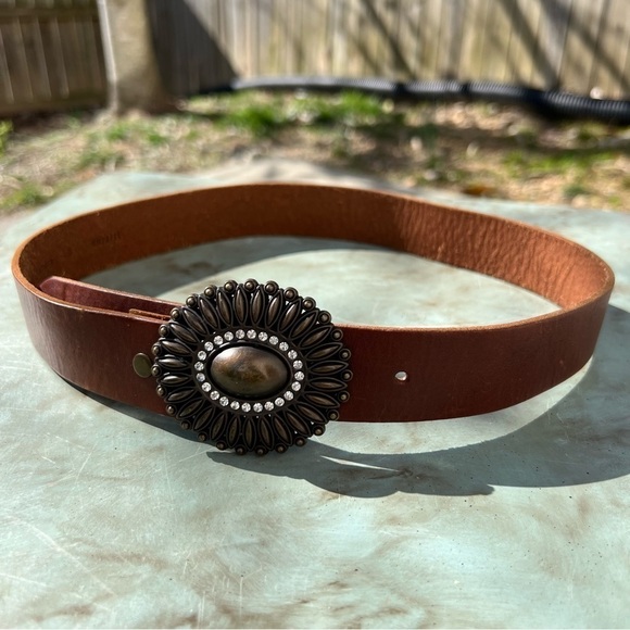 AMANDA Smith brown leather 1.5" wide belt Sz S - Picture 1 of 5